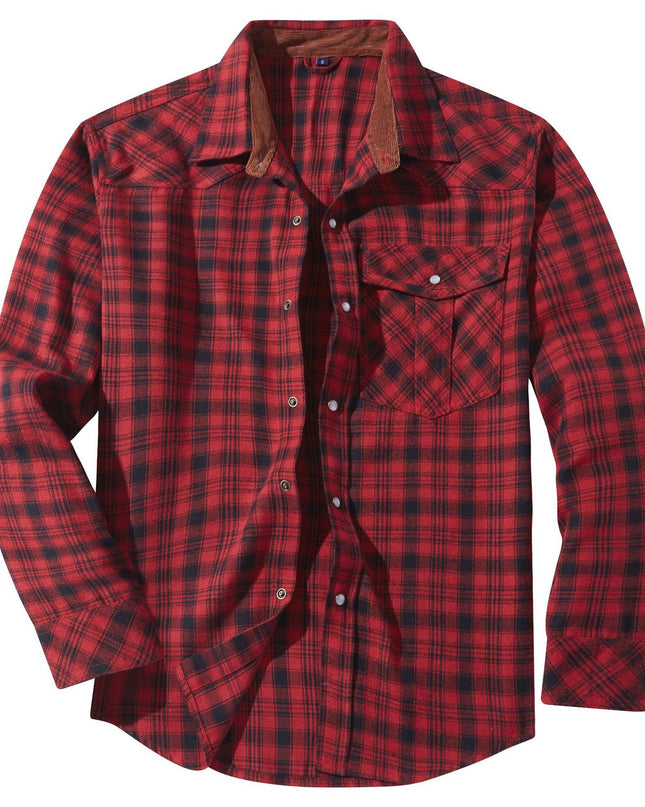 Flannel European And American Retro Pearl Buckle Western Style Long Sleeve Shirt