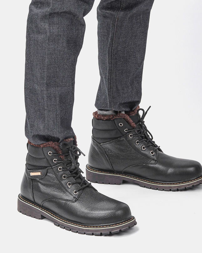 Plus Size Men's Real Leather With Fleece Lining Snow Boots