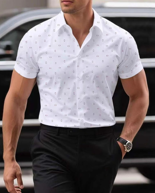 Breathable Stretch Thin Printed Short-sleeved Men's Shirt