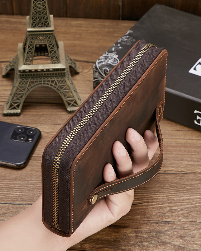 New Retro Hand Multifunctional Zipper Men's Leather Wallet