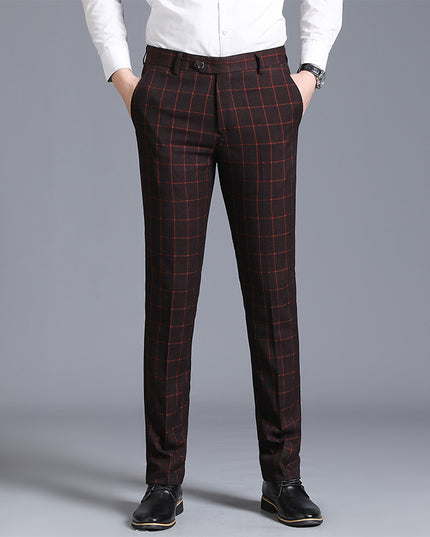 Men's Plaid Slim Fit Feet Suit Pants