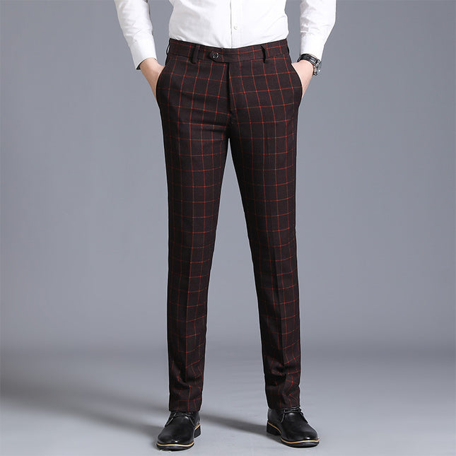 Men's Plaid Slim Fit Feet Suit Pants