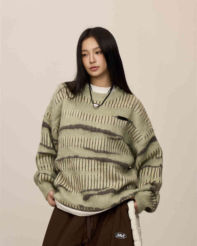 Striped Contrast Color Haima Wool Sweater For Women