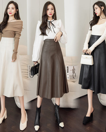 Women's Autumn And Winter High Waist PU Leather Skirt