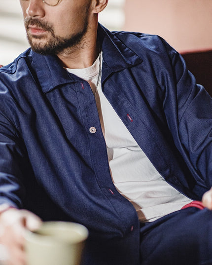 Men's American-style Retro Imitation Tencel Denim Shirt