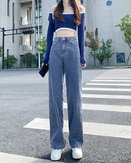 Women's High Waist Straight Jeans Loose-fitting Wide-leg Trousers