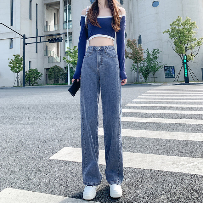 Women's High Waist Straight Jeans Loose-fitting Wide-leg Trousers