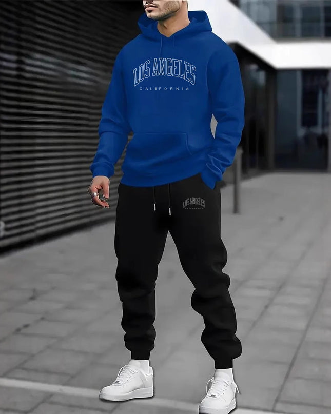 Autumn And Winter Fleece-lined Letter Print Same Color Sweatshirt And Sweatpants Suit Men