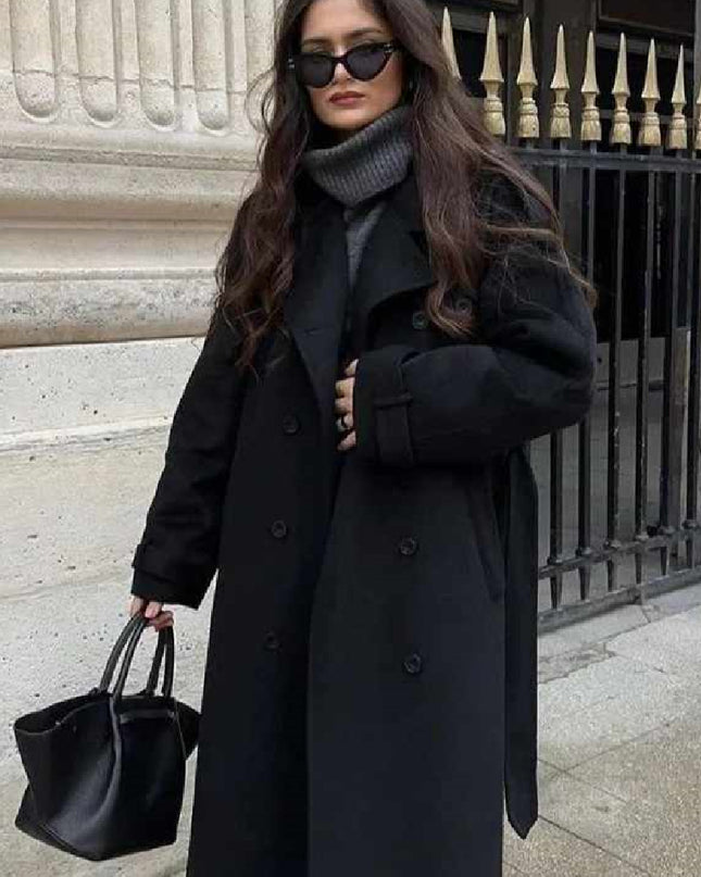 Women's Fashion With Belt Wool Large Coat