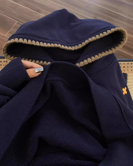 Retro Ethnic Style Woven Patch Versatile Loose Hooded Sweater
