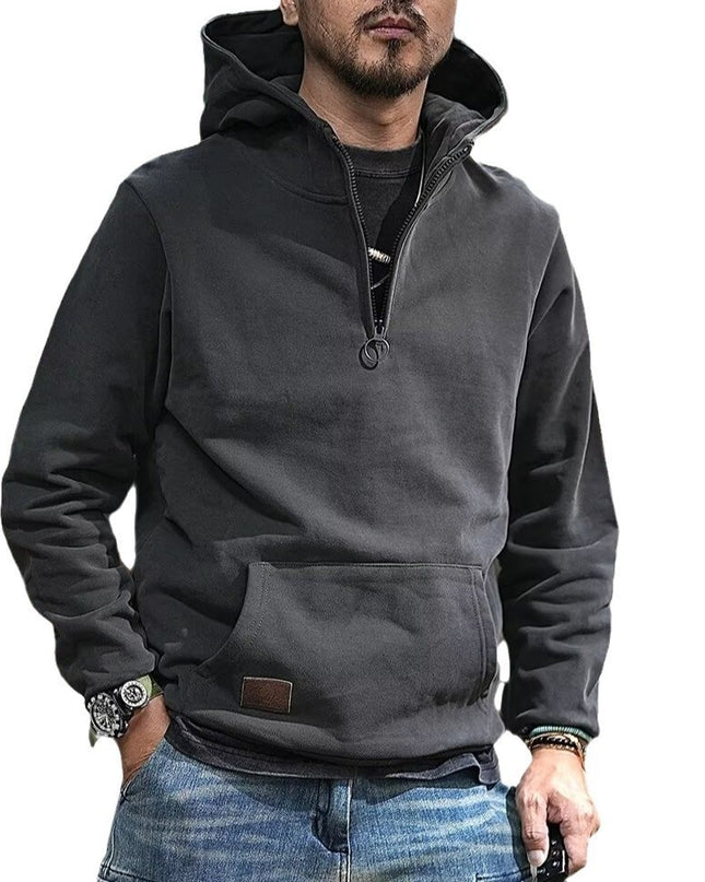 Half Open Collar Hooded Men's Sweater