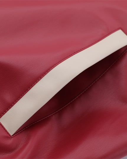 Embroidery Color Stitching Stand-collar PU Leather Coat Men