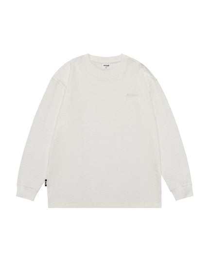Pure Color Slub Cotton Long Sleeve T-shirt Simple Embroidered Crew Neck Cotton Base Shirt