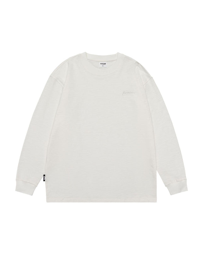 Pure Color Slub Cotton Long Sleeve T-shirt Simple Embroidered Crew Neck Cotton Base Shirt