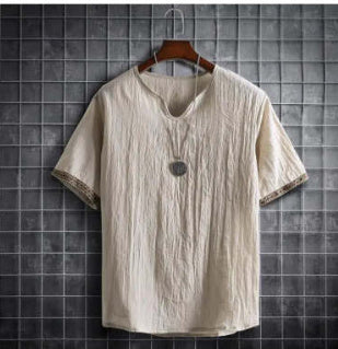 Vintage Linen V-Neck Short Sleeve T-Shirt Running Volume