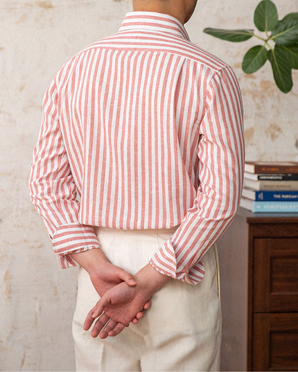 Linen Collar Slim Fit Business Casual Striped Long Sleeve Shirt