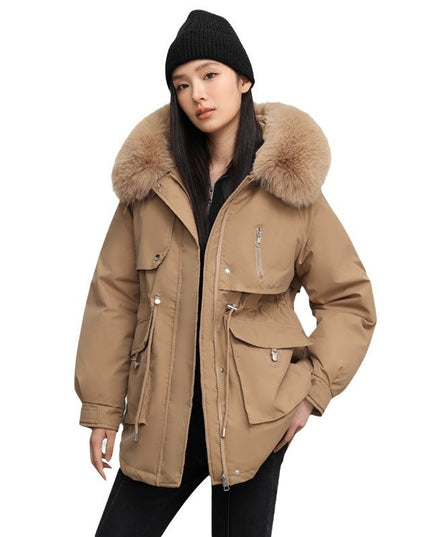 Cross-border Fleece-lined Thickened Parka Collar Slim Fit Slimming Cotton Coat