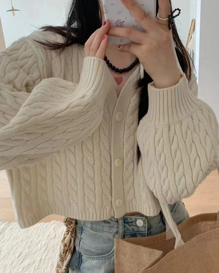 Twist Outer Wear V-neck Sweater Needle Woven Women's Cardigan