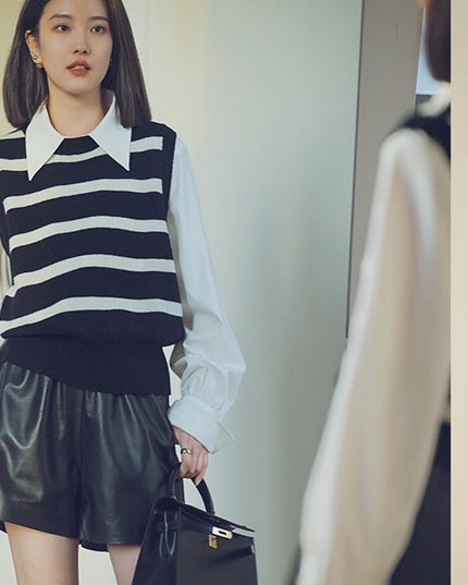 Fashion Loose Straight Leather Shorts Women
