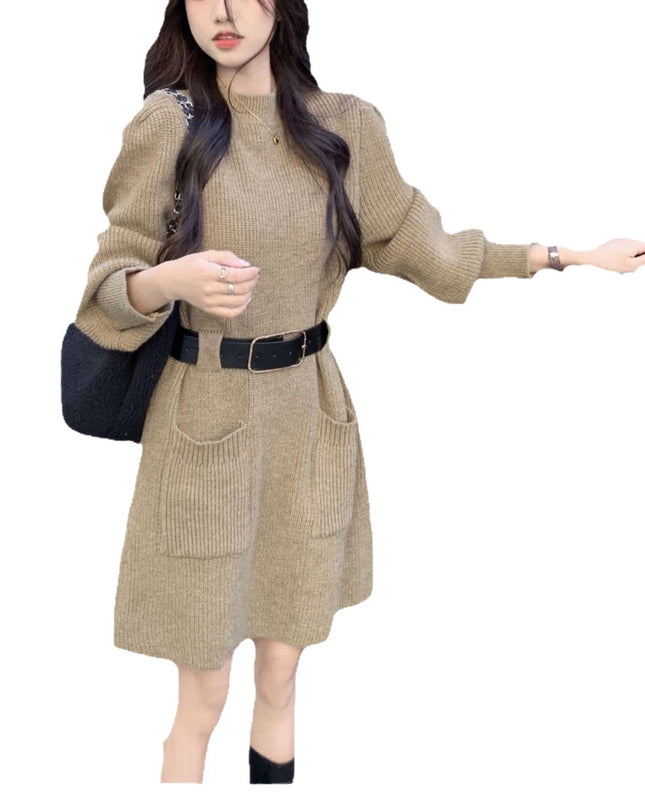 Long Sleeve Loose Knitted Base Dress Women