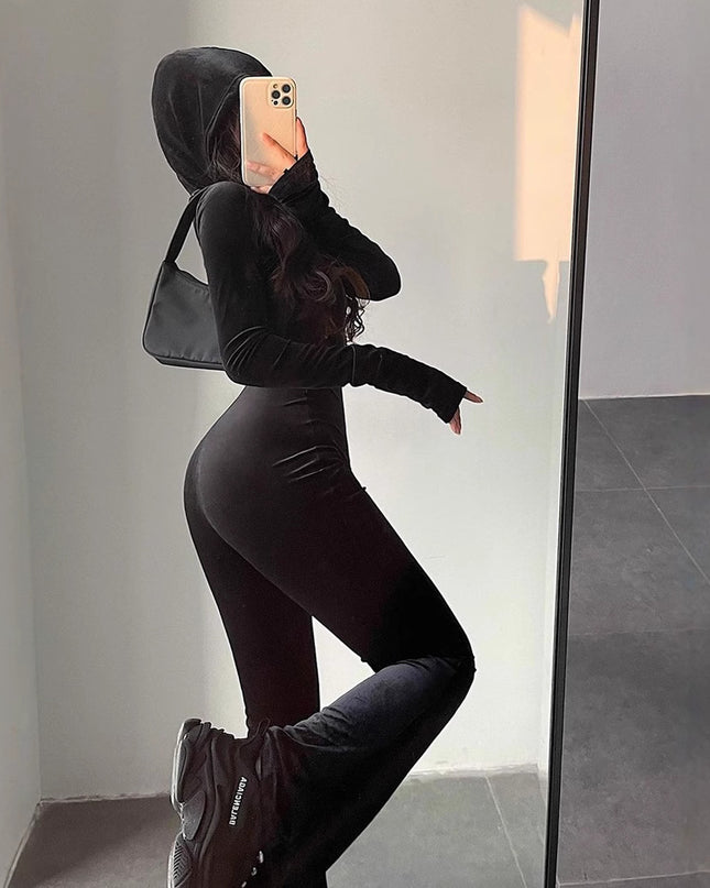 Velvet Slim Fit Hood Jumpsuit