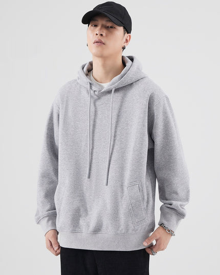 Spring And Autumn Velvet Padded Hooded Sweatshirt Men's Solid Color Pullover Hoodie Jacket