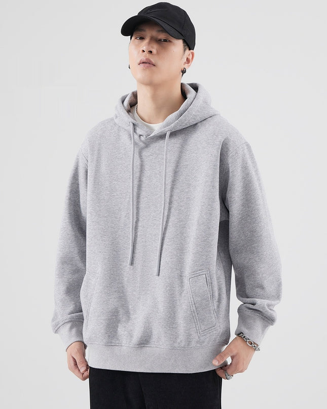 Spring And Autumn Velvet Padded Hooded Sweatshirt Men's Solid Color Pullover Hoodie Jacket