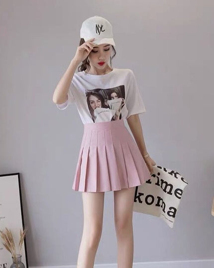 Pleated Skirt Solid Color High Waist Skirt For Women Summer