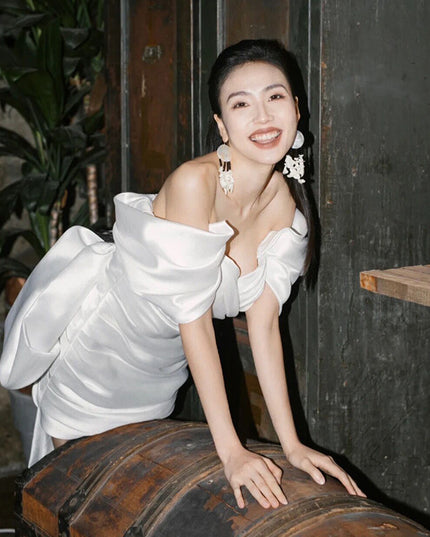 Short Model In White Color Engagement Dress