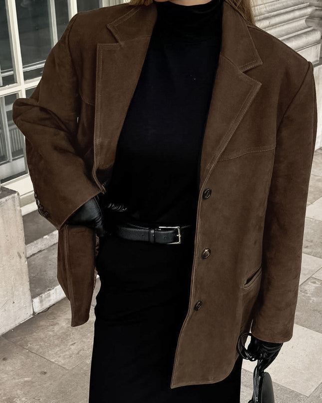 Brushed Velvet Retro Lapels Loose Suede Jacket