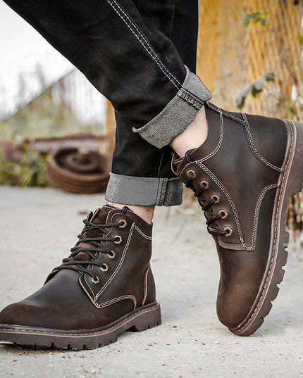 Vintage Men's Leather Boots Worke High-top Shoes