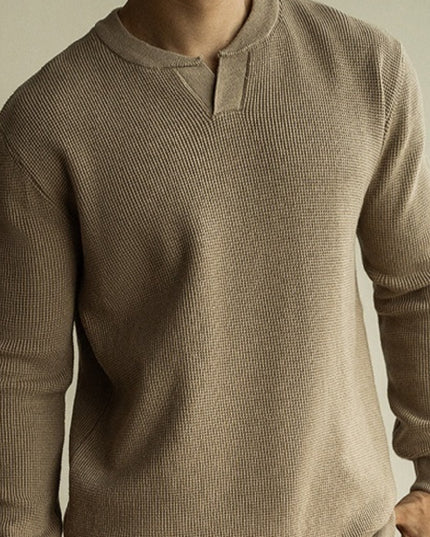 Men's Winter And Autumn Casual V-neck Long Sleeve Sweater Henley Shirt Top