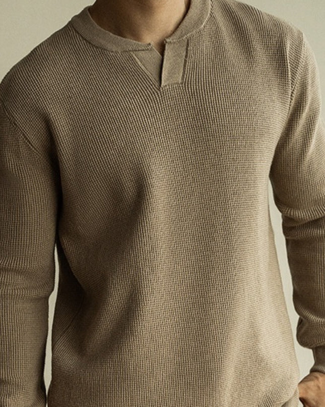 Men's Winter And Autumn Casual V-neck Long Sleeve Sweater Henley Shirt Top