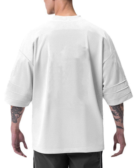 Quick-drying Solid Color Drop Shoulder Mesh V-neck Short Sleeve