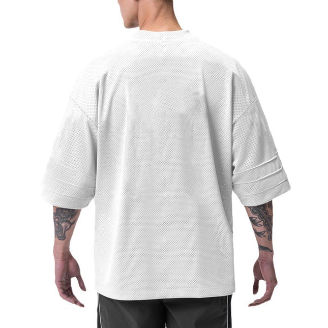 Quick-drying Solid Color Drop Shoulder Mesh V-neck Short Sleeve