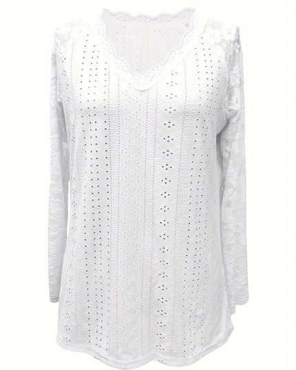 Contrast Lace V-neck Eyelet T-Shirt