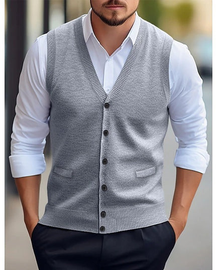 Casual Vest Solid Color Sleeveless Four Seasons Wool Knit Cardigan Men's Vest