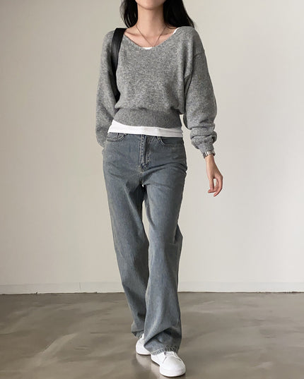 All-matching V-neck Pullover Sweater Long Sleeve Thermal Sweater