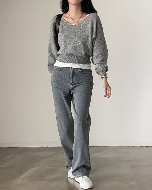 All-matching V-neck Pullover Sweater Long Sleeve Thermal Sweater