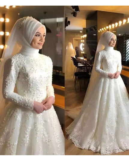 Long Sleeve White Dignified Wedding Dress