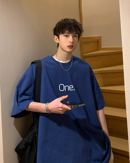 Summer Pure Cotton Plus Size Men's Letter Short Sleeve