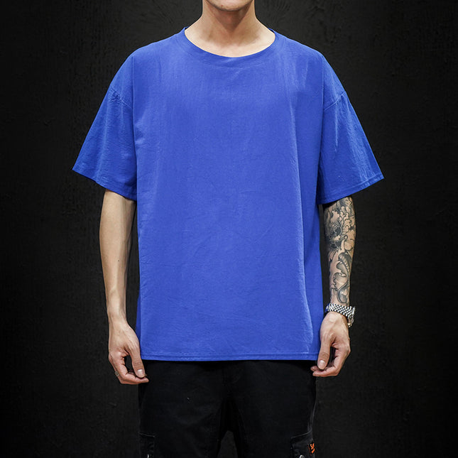 Japanese Large Size Cotton And Linen Solid Color Loose Short Sleeves