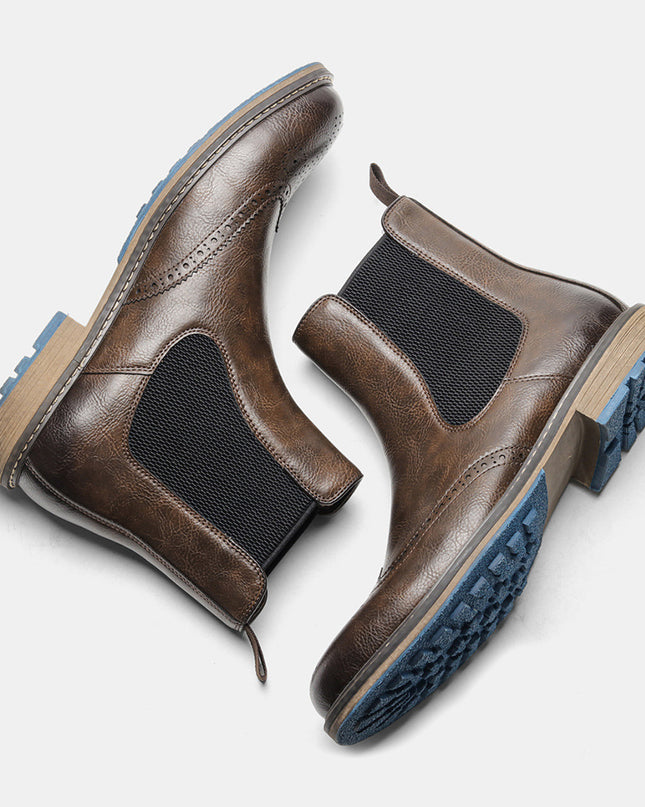 Chelsea Boots Men's Retro Sleeve Mid-top Carved Outer