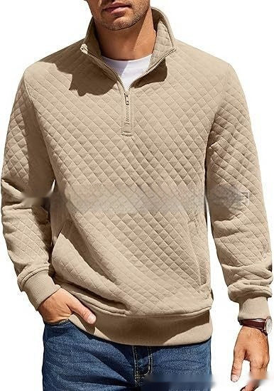Long Sleeve Knitted Zip Pullover Plaid Sweatshirt