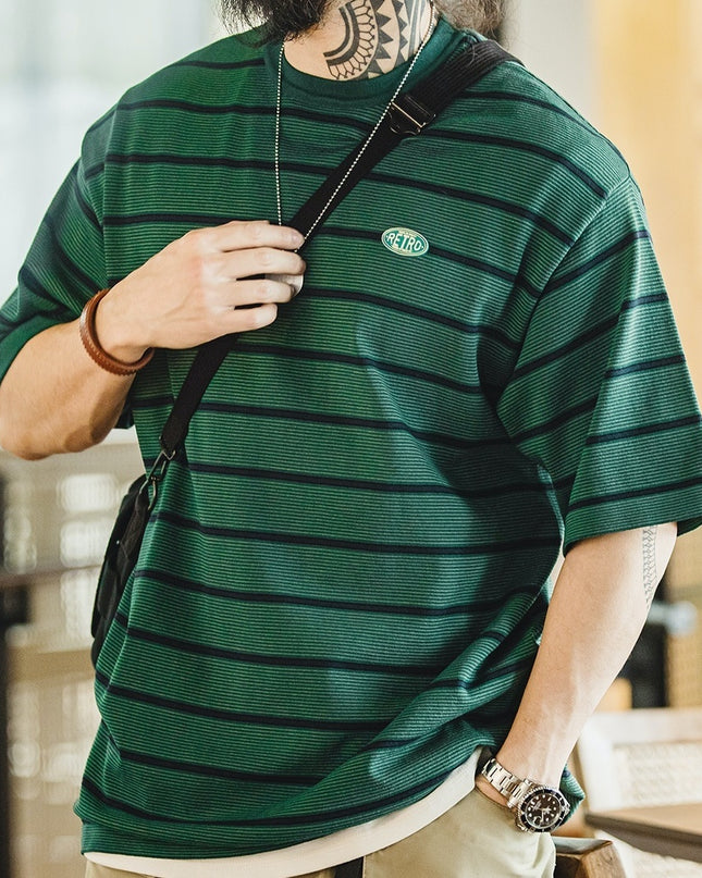 Men's Retro Fine Striped Contrasting Short Sleeved Shirt