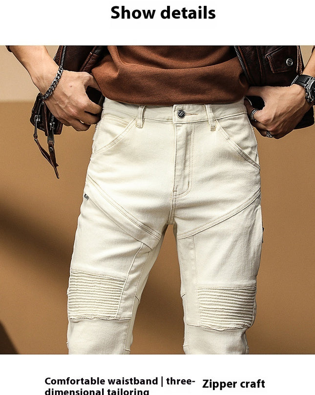 Motorcycle Jeans Brand Slim Fit Feet High-end Men's Casual All-matching Stretch