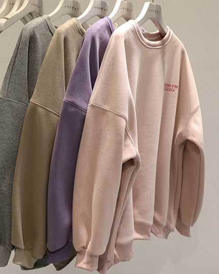 Fleece-lined Thick Lazy Round Neck Loose Sweatshirt Women