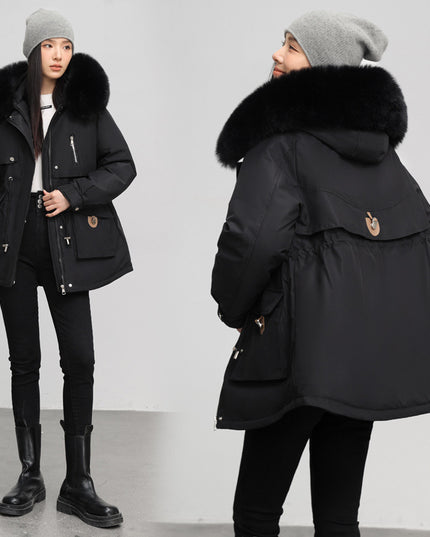Cross-border Fleece-lined Thickened Parka Collar Slim Fit Slimming Cotton Coat