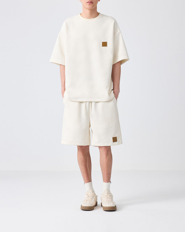 Men's Diagonal Texture Casual Short Sleeved Shorts Set