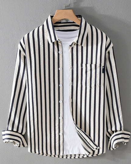 Men's Spring And Autumn Wear Striped Long Sleeve Shirt